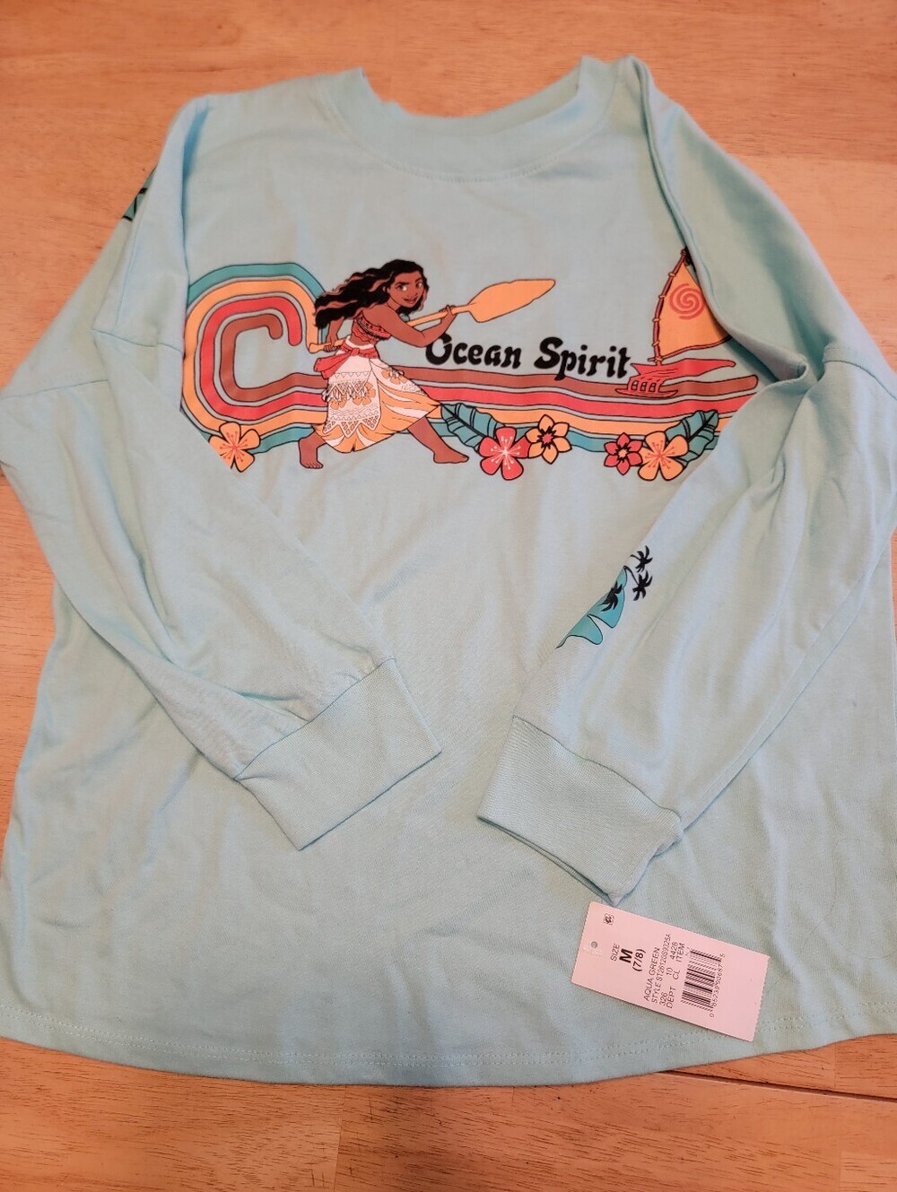 Moana Ocen Spirit Long Sleeve Crewneck Tee - Light Blue, Medium